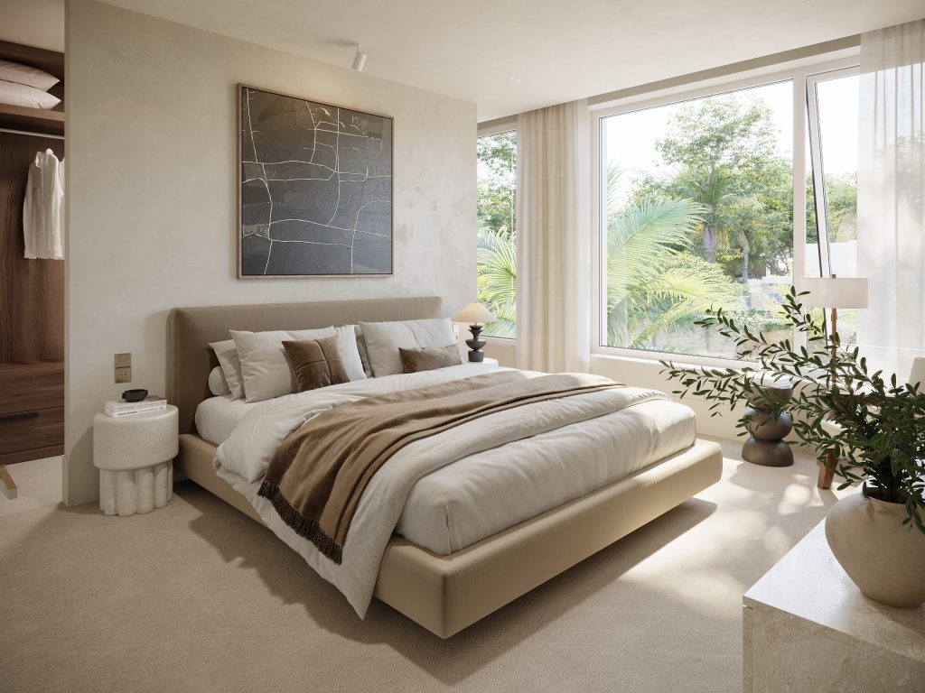 3D Interior Bedroom rendering for a private luxury villa project in Texas