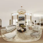 3D virtual tours of homes presenting a luxury living room interior with elegant furniture, high ceilings, and smooth spatial connections