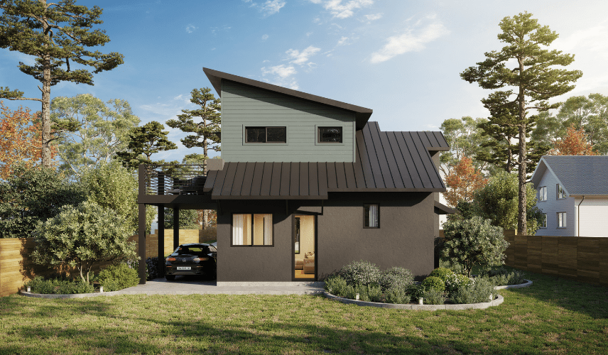 Two-story residential exterior 3D rendering created by MR Rendering for San Jose CA