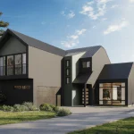 Contemporary dark facade family house with pitched roof visualized using 3D Architectural Rendering Outsource for residential architecture presentation.