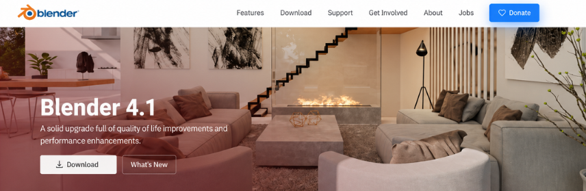Blender 4.1 modern interface used as open-source Architectural Rendering Software for interior visualization