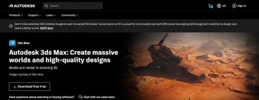 Autodesk 3ds Max creative workspace for Architectural Rendering Software and high-end 3D visualization