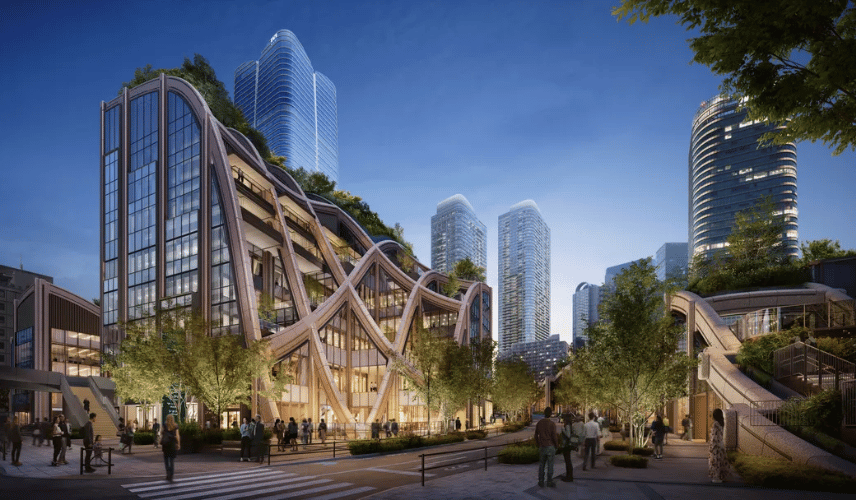 Mixed-use high-rise development created by architectural rendering companies with realistic cityscape visualization.