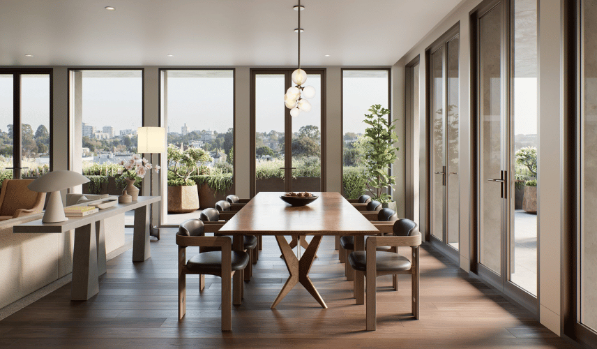 Luxury apartment interior created by architectural rendering companies with realistic modern living space design.