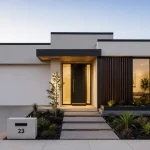Modern house facade with flat roof and clean uninterrupted rooflines — minimalist residential exterior 3D rendering by MR Rendering Studio